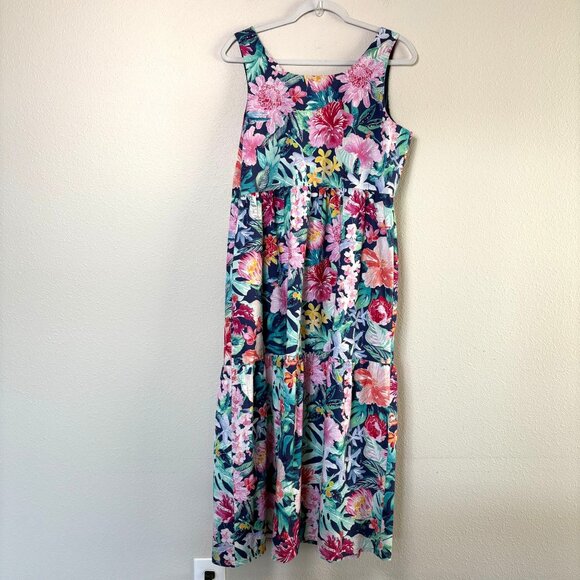 Tommy Bahama Perfectly Paradise Midi Dress Sundress Womens M Blue Floral Tiered - Picture 3 of 12